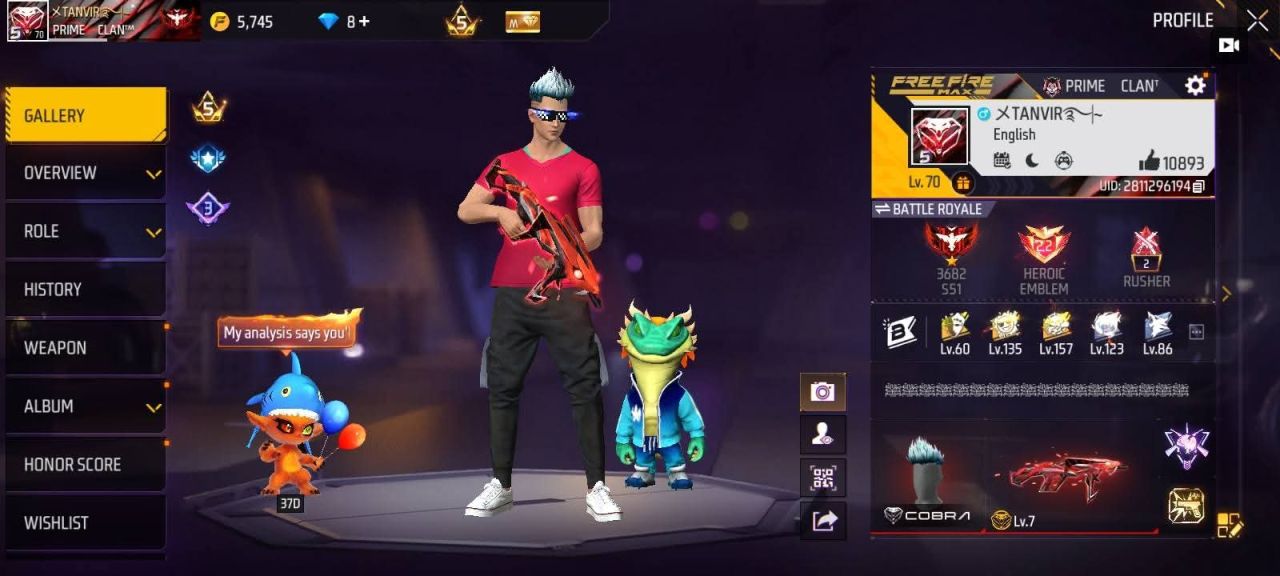 FF Account Lvl 70 | Prime 5 | Heroic + Rusher | 6 Artifact + 51 Mythic | 289 Weapons | Rich Vault (Collection 272) | BD Server Free Fire Account Bangladesh