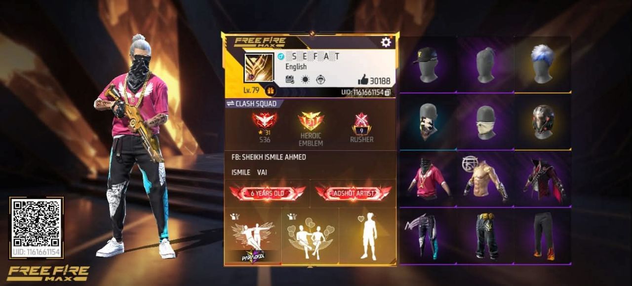 FF Account Lvl 79 | Prime 6 | 9 Artifact + 117 Mythic | 587 Weapons | 601 Collection | 30K Likes | 6 Years Old | BD Server Free Fire Account Bangladesh