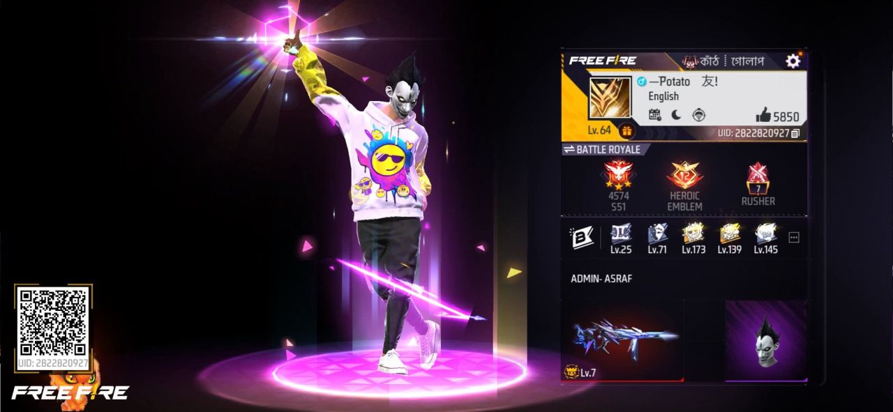 FF Account Lvl 64 | Prime 5 | High Gold & Good Weapons Sold FF ID