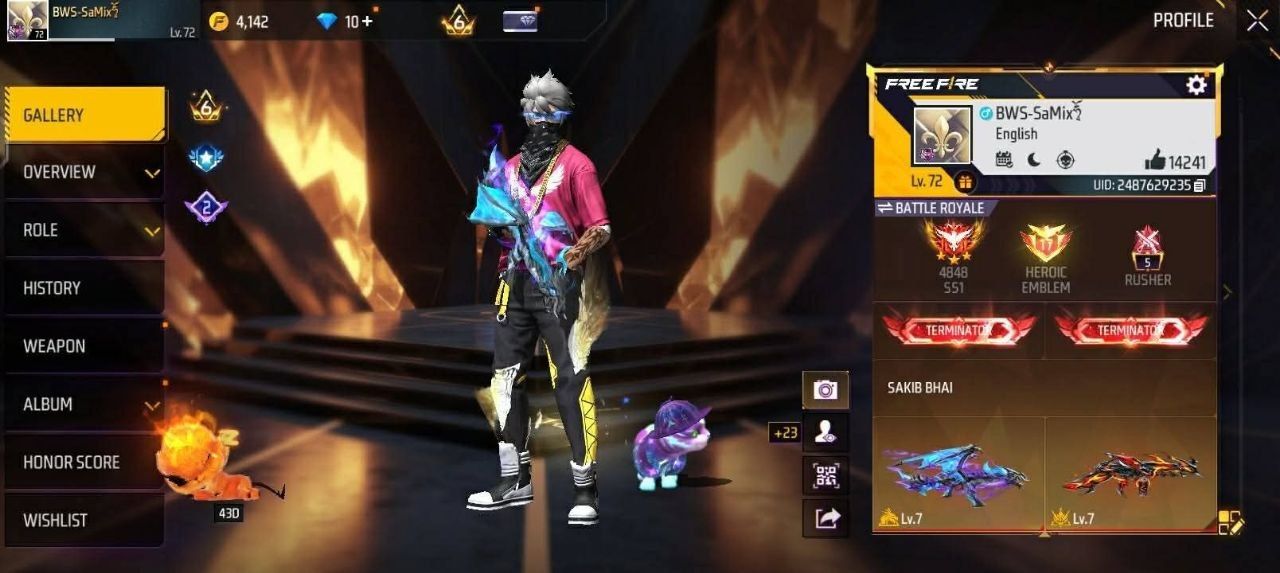 FF Account Lvl 72 | Prime 6 | Heroic + Rusher + Terminator | 7 Artifact + 72 Mythic | 407 Weapons | Super Rich Vault | BD Server Sold FF ID