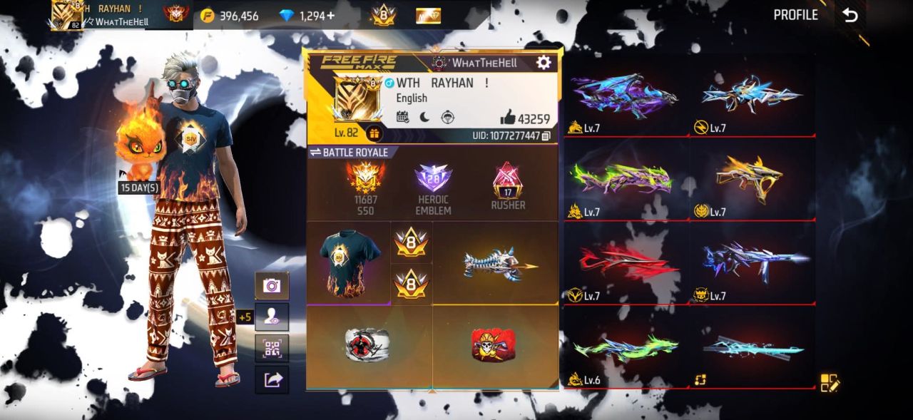 FF Account Lvl 82 | Prime 8 MAX | 698 Weapons | Heroic + Rusher | Super Rich Vault Free Fire Account Bangladesh