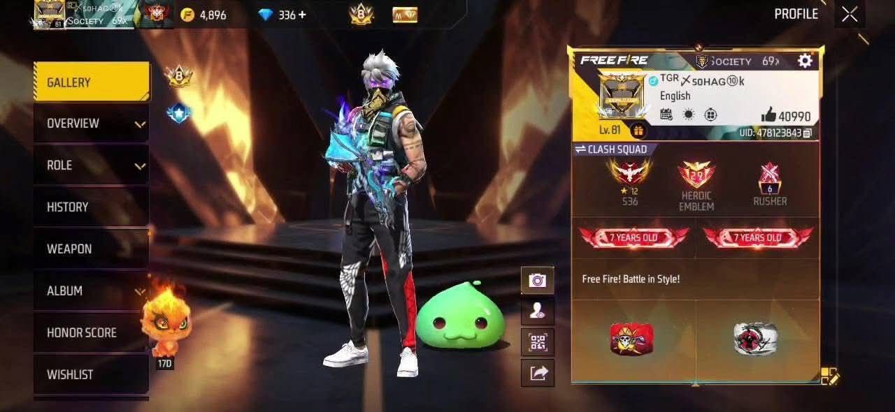 FF Account Lvl 81 | Prime 8 | 826 Weapons | 7 Years Old | Heroic + Massive Vault Free Fire Account Bangladesh