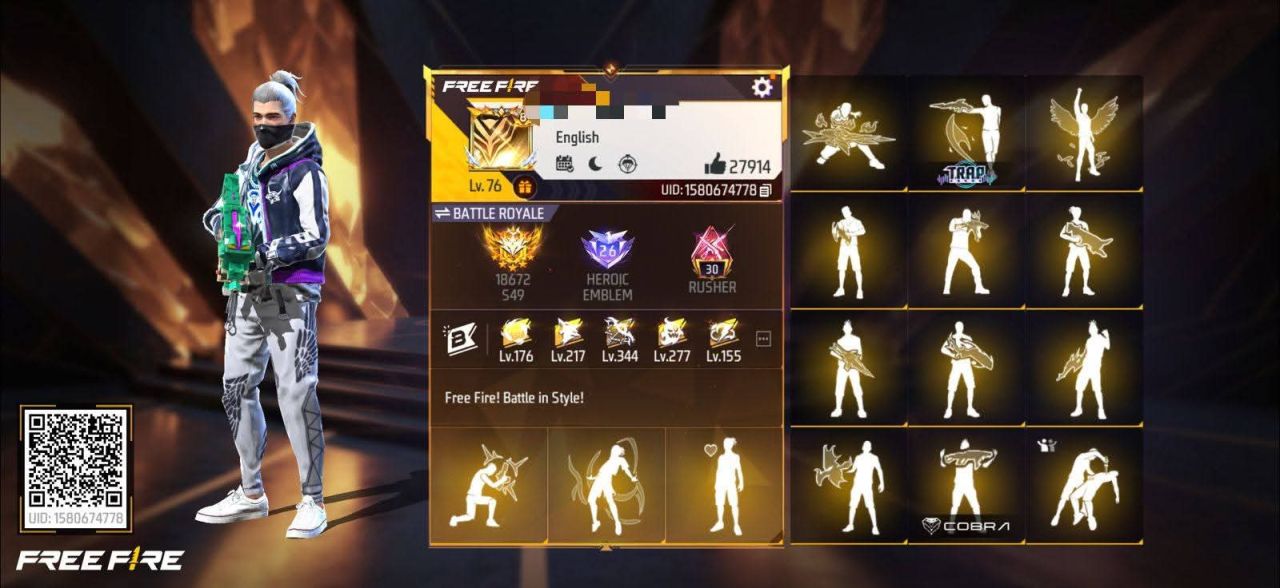 FF Account Lvl 76 | Prime 8 | 600 Weapons | Massive Vault | Heroic Emblem Sold FF ID