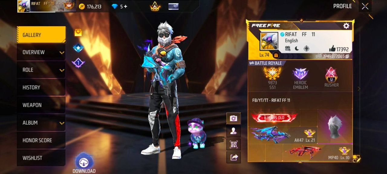 FF Account Lvl 74 | 4 Artifact + 73 Mythic | 463 Weapons | Rich Vault (Fashion 181 + Emotes 220) | Heroic + Rusher | BD Server Free Fire Account Bangladesh