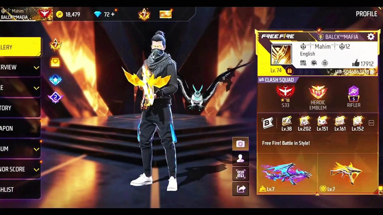 FF Account Lvl 74 | Prime 7 | 15 Artifact + 81 Mythic | 388 Weapons | Good Vault | Heroic Emblem | BD Server Free Fire Account Bangladesh