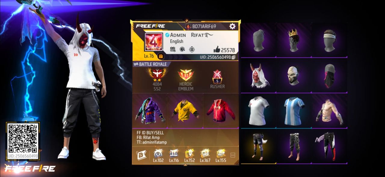 FF Account Lvl 76 | Prime 6 | Multiple Maxed Evo Guns + Huge Vault Free Fire Account Bangladesh