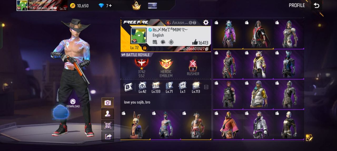 FF Account Lvl 72 | Prime 5 | 402 Weapons | Good Collection Free Fire Account Bangladesh
